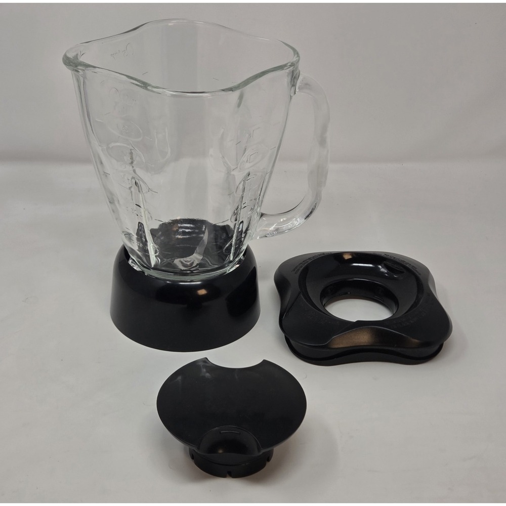 Oster 6812 Blender Glass Jar Pitcher 5-Cup Black Base Lid Cap Part Square Top